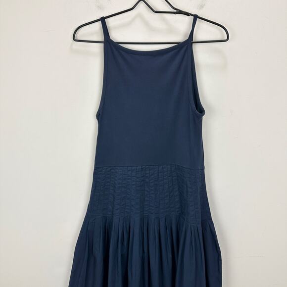 J.Crew Pintuck Mixy Dress Stretch Cotton Midi A line Minimalist Navy Medium NWT - Picture 10 of 12